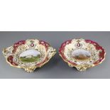 Two rare George Grainger & Co. Worcester topographical low footed dessert dishes, c.1846, each piece