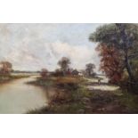 Henry H. Parker (1858-1930)oil on canvasThatched cottage, River Severn near Worcestersigned and