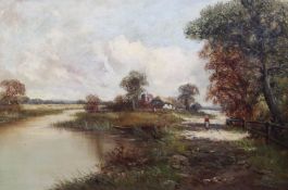 Henry H. Parker (1858-1930)oil on canvasThatched cottage, River Severn near Worcestersigned and