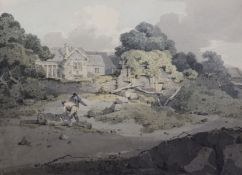 Samuel Prout (1783-1852)watercolourCornish landscape with woodcutters before a country