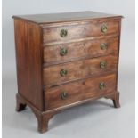 A George III mahogany chest, of four graduated long drawers, on swept bracket feet, W.2ft 10in. D.