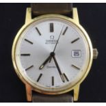 A gentleman's steel and gold plated Omega automatic wrist watch, with baton numerals and date