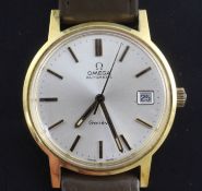 A gentleman's steel and gold plated Omega automatic wrist watch, with baton numerals and date