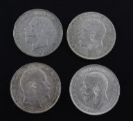 Four British florins - Edward VII to George V, comprising 1902 GVF, 1919 VF or better, 1921 VF and