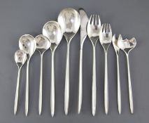 A stylish mid 20th century part suite of Danish sterling silver cutlery by Cohr, comprising