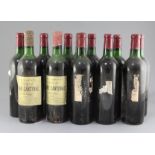 Nine bottles of Chateau Pichon-Longueville-Baron, 1966 and three bottles of Chateau Brane-