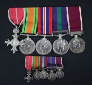 A WWII military M.B.E medal group of five medals to W.O T.Laing, R.A, comprising M.B.E, W.M, D.M,