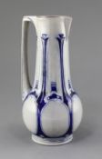 A Simon Gerz Jugendstil blue stoneware ewer, designed by Peter Behrens, impressed model no. 1146,