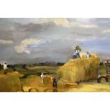 § Sheila Fell (1931-1979)oil on canvasMen working in a harvest fieldsigned, Stone Gallery label
