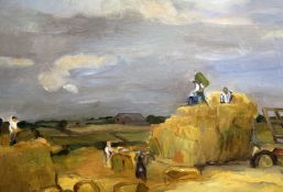 § Sheila Fell (1931-1979)oil on canvasMen working in a harvest fieldsigned, Stone Gallery label