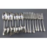 Sixteen items of George V silver Hanovarian rat tail pattern flatware, with engraved armorial, Frank