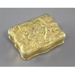 An early 19th century Scottish? silver gilt snuff box, of rectangular serpentine form, the lid