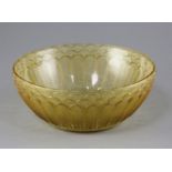 Rene Lalique - a Jaffa amber glass bowl, etched mark R.Lalique, France, 19cm diameter