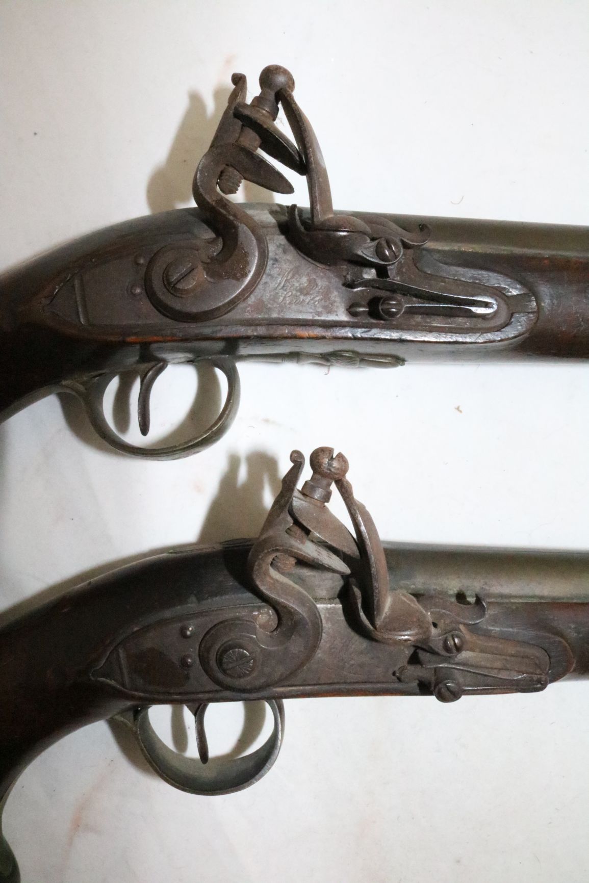 A pair of early 19th century flintlock holster pistols, signed Weston, Lewes, 15in. - Image 3 of 4