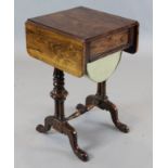 A Victorian rosewood work table, with leather lined writing slide and silks box, W.1ft 6in. D.1ft