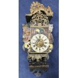 A 19th century Dutch painted metal and wood wall clock, with alarum dial and date aperture, height