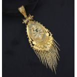 A Victorian gold, emerald and seed pearl set drop tassel pendant, 3.25in.