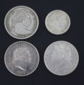 George III and George IV silver coinage, three half crowns; 1817 small head VF or better, 1817