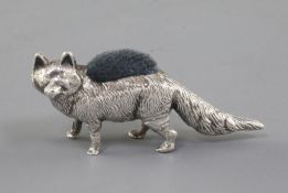 An Edwardian novelty silver pin cushion modelled as a fox by Levi & Salaman, Birmingham, 1908, 2.