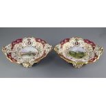 A rare pair of George Grainger & Co. Worcester topographical low footed dessert dishes, c.1846, each