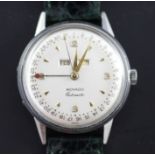 A gentleman's 1950's/1960's? stainless steel Movado automatic calendar wrist watch, with silvered