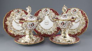 A rare George Grainger & Co. Worcester part dessert service, c.1846, each piece painted in enamel