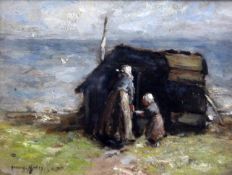 Robert Gemmell Hutchison (1855–1936)oil on panelMother and child beside a hutsigned5 x 6.5in.