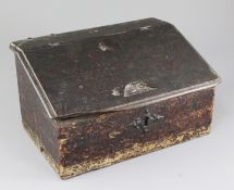 A 17th century oak and pine lap desk, with marquetry inlaid foliate decoration, W.1ft. D.7.5in. H.