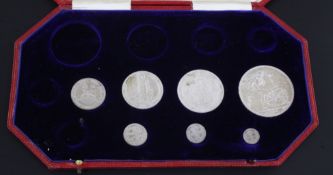 An incomplete Edward VII Coronation matt proof coin set 1902, comprising silver maundy 1d, 2d &