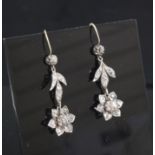 A pair of Victorian gold, silver and diamond cluster flower heads drop earrings, set with old mine