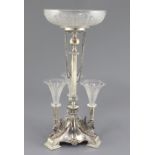 A Victorian silver centrepiece by Horace Woodward & Co, with central etched glass bowl on a tapering
