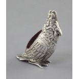 An Edwardian novelty silver pin cushion modelled as a cockatoo by Levi & Salaman, Birmingham,