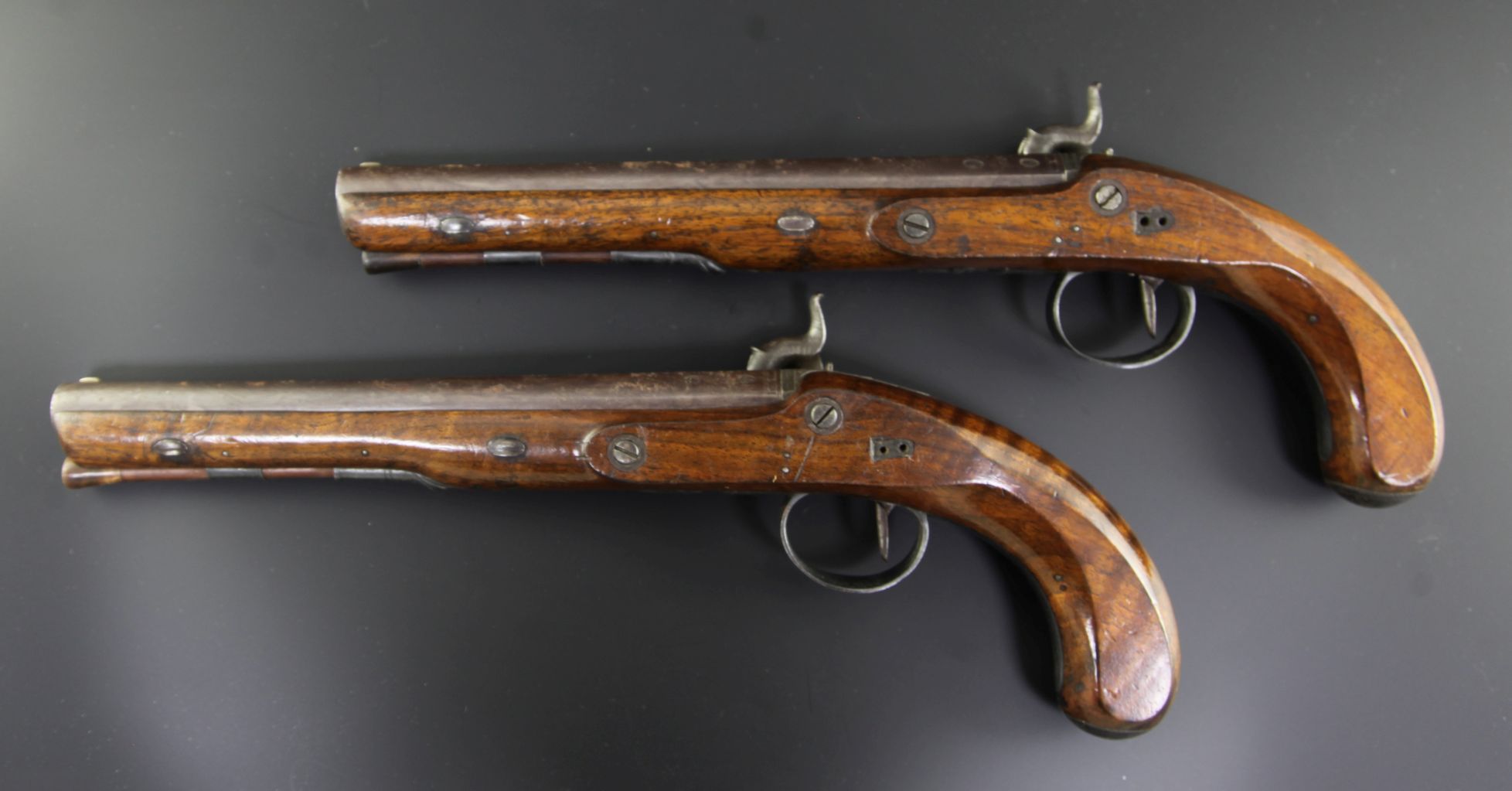 A pair of early 19th century percussion lock pistols, by Wogdon of London, 14in. - Image 2 of 2
