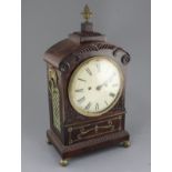 A Regency brass inset mahogany hour repeating bracket clock, with architectural case and painted