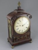 A Regency brass inset mahogany hour repeating bracket clock, with architectural case and painted