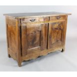 A 19th century French oak and fruitwood dresser base, with two frieze drawers over panelled cupboard