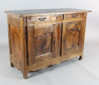A 19th century French oak and fruitwood dresser base, with two frieze drawers over panelled cupboard