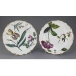 A pair of Chelsea botanical dessert plates, c.1765, painted in 'Hans Sloane' style, the petal