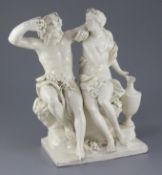 A large Italian faience group of Bacchus and Ariadne, c.1800, attributed to Ferniani, Faenza, 30.