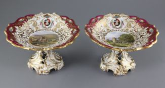 A rare pair of George Grainger & Co. Worcester topographical dessert comports, c.1846, each piece