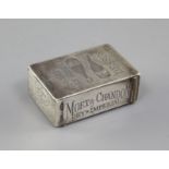 A late Victorian silver "Moet & Chandon" case advertising vesta case, with applied gold rails and