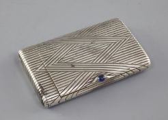 A late 19th/early 20th century Russian 84 zolotnik silver cigarette case, with stylised reeded