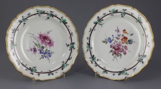 A pair of Worcester Sheridan pattern plates, c.1770, painted in the London studio of James Giles