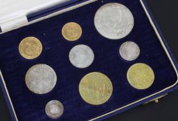 A Republic of South Africa nine coin proof set, to include gold two and one rand coins (some
