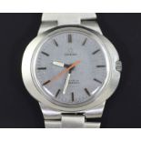 A gentleman's 1970's stainless steel Omega Dynamic wrist watch, with grey dial, baton numerals