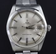 A gentleman's stainless steel Tudor Oysterdate manual wind wrist watch, with baton numerals and date