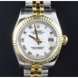A lady's 2005/2006 18ct gold and steel Oyster Perpetual Datejust wrist watch, with white Roman