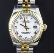 A lady's 2005/2006 18ct gold and steel Oyster Perpetual Datejust wrist watch, with white Roman