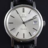 A gentleman's early 1970's stainless steel Omega manual wind wrist watch, with baton numerals and
