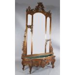 An early 20th century French carved walnut hall mirror, with serpentine jardinière base and three